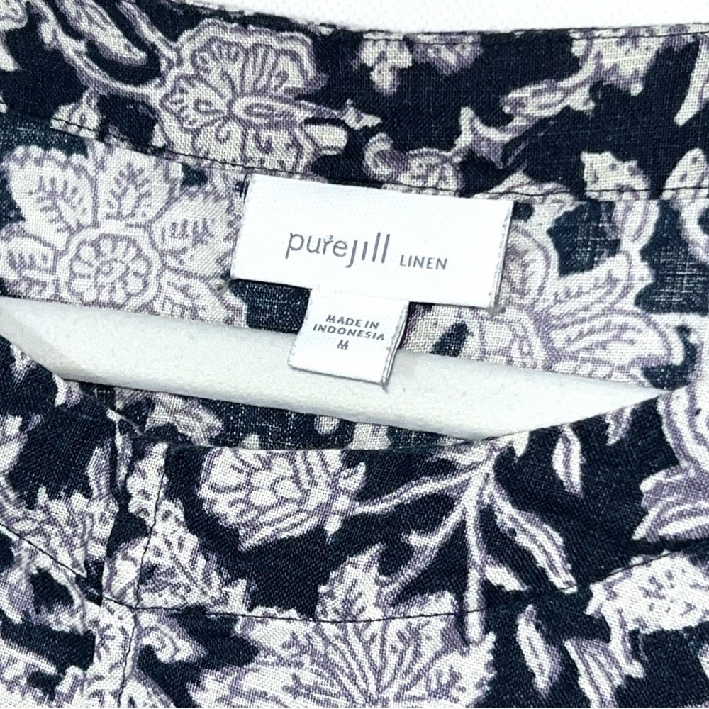 Pure Jill Linen 2 pcs Set Blue Floral Pull On Cuffed Shorts Pockets Top Shirt M - Picture 6 of 16